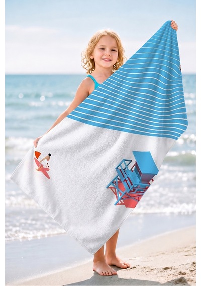 Modern Surf Temalı Plaj Havlusu-akdeniz Mavi Beyaz Hızlı Kuruyan Mikrofiber Havlu Havuz Deniz Banyo Çiy Melon