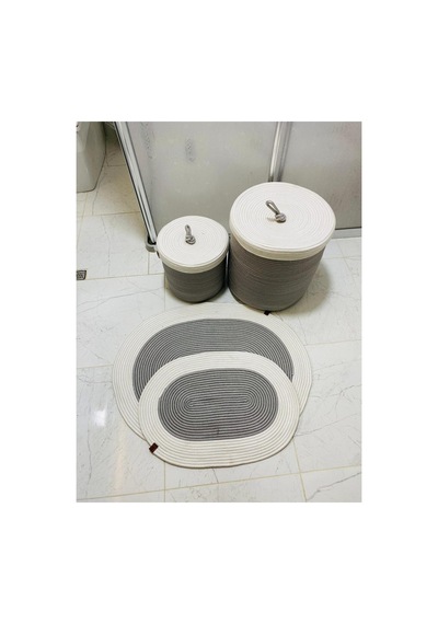 Jüt,hasır,4 Lü,banyo Paspas Sepet Takımı,bohem Tarzı Banyo Takımı,iskandinav Paspas/sepet Krem Gri Krem Gri