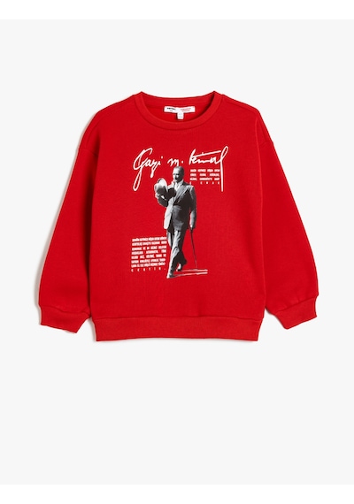 Koton Atatürk Sweatshirt Baskılı Uzun Kollu Bisiklet Yaka Kırmızı 5wkg10445ak Kırmızı