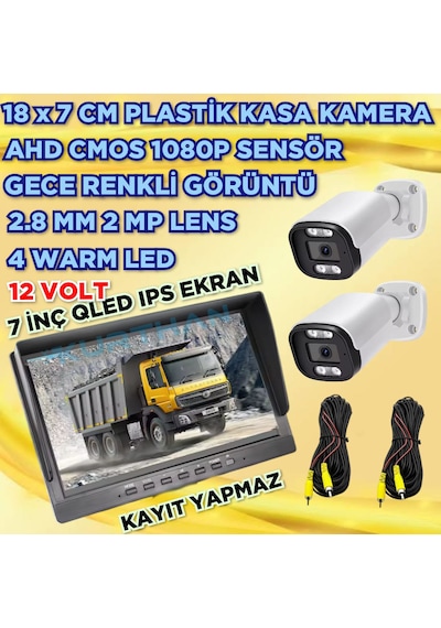 Tarım Araçlarına Özel 2 Adet Ahd 2mp Warm Ledli Kamera Ve 7'' Qled Ips Monitör 12 V