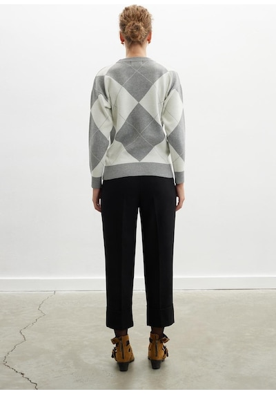 Styleboom X Peraluna Oxford Pullover Bisiklet Yaka Baklava Desen Kadın Triko Kazak - Gri Melanj-gri Melanj Gri Melanj