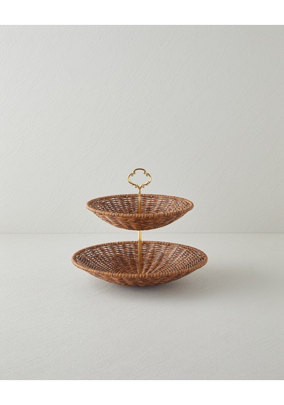 Boho Plastik Rattan Katlı Servis 28,5x28,5x25 Cm Kahverengi