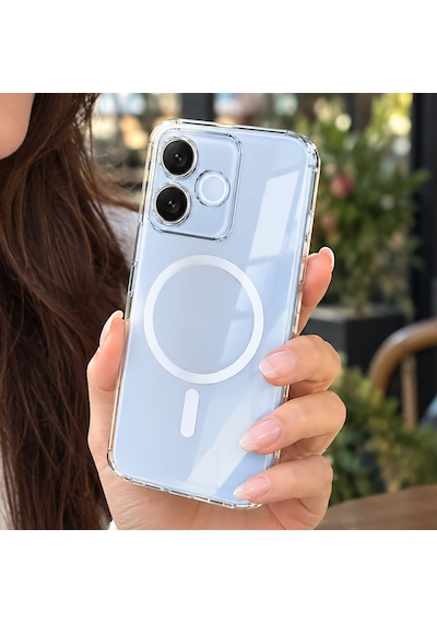 Caseonn Honor 600 Lite 5g Kılıf Magsafe Özellikli Sararmaz Kristal Sert Kapak Şeffaf