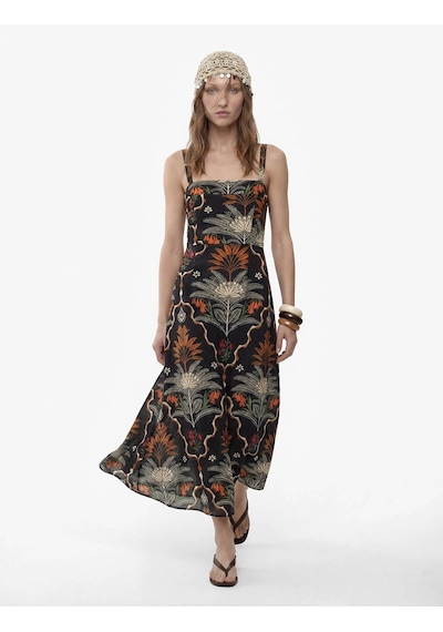 Koton Floral Etnik Desenli Siyah Kadın Elbise 6sak80102ew