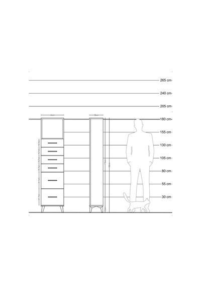 Arges Dolap Tek Raflı 6 Çekmeceli 44x30x182 Çam-aytaşı Atlas Çam