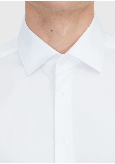 Ramsey Beyaz Düz Slim Fit Uzun Dokuma Klasik %100 Pamuk Gömlek beyaz white