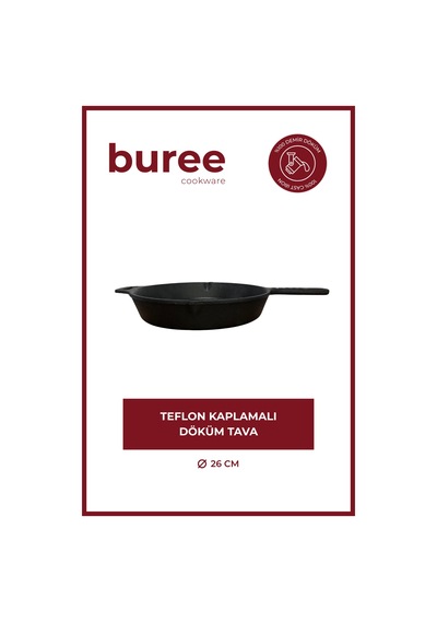 Buree Yuvarlak Teflon Kaplamalı Döküm Tava - Çap 26 Cm Siyah
