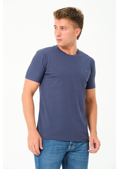 Erkek Basic Göğüs Nakış Detaylı Standart Fit Normal Kesim %100 Pamuk T-shirt Gri Melanj