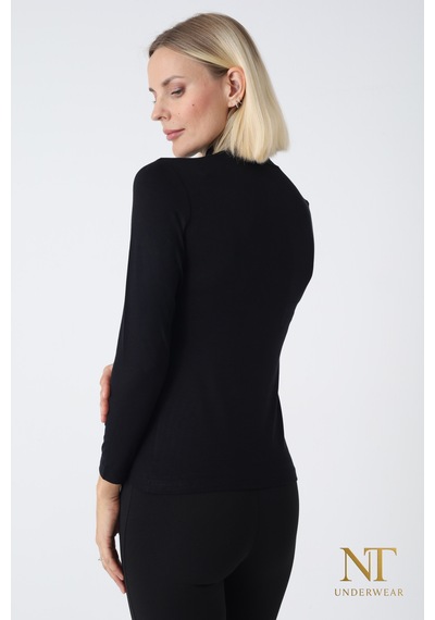 Nt Underwear Kadın Bambu Balıkçı Yaka Uzun Kol Body Hafif, Rahat Ve Şık Siyah