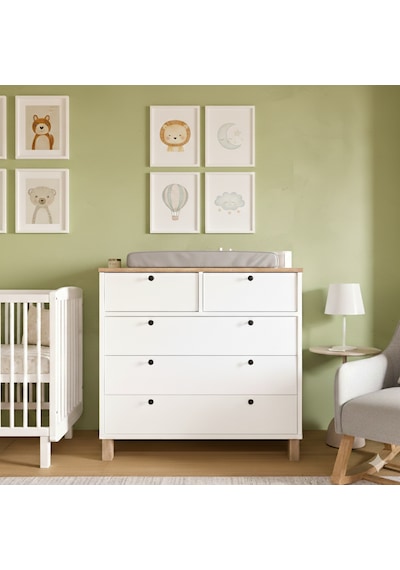 Robin Home Merlin Bebek Odası Çocuk Odası Şifonyer 5 Çekmece Ahşap Ayaklı Beyaz-sepet