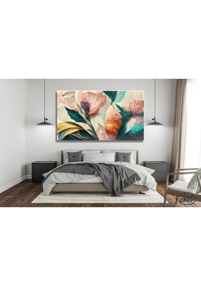 Tekli Yatay Kanvas Tablo, Pastel Renklerde Çiçek, Hd Digital Baskı, Dekoratif Kanvas Duvar Tablosu