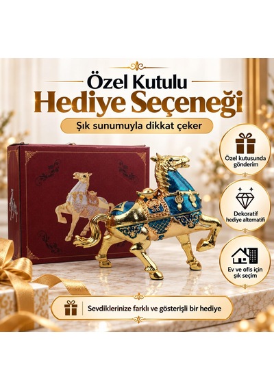 Lüks Alaşım Metal At Figürlü Kapaklı Dekoratif Küllük Ve Takı Saklama Kutusu Metal Biblo 25 X 20 Cm 78184033