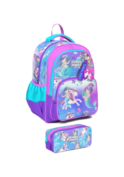 Coral High İlkokul Sırt Çantası Ve Kalemlik Seti - Kız Çocuk - Mor Pembe Unicorn