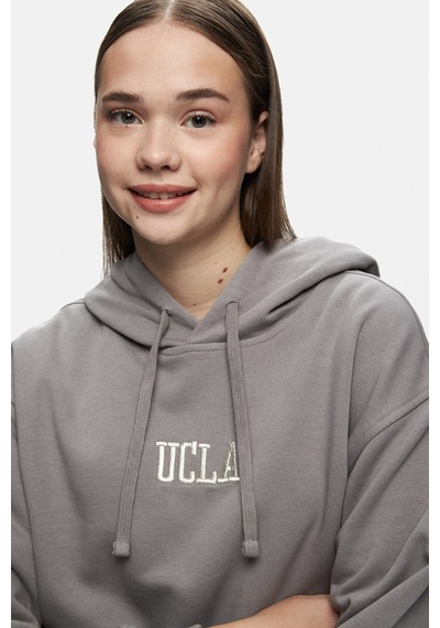 Ucla Jess Gri Kapüşonlu Nakışlı Oversize Kadın Sweatshirt Gri