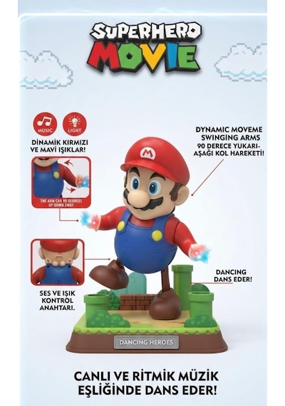 TıfılToys Dans Eden Işıklı Süper Mario Oyuncak - Müzikli Ve Hareketli 22 Cm Aksiyon Figürü