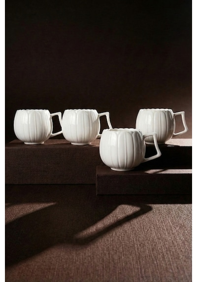 Pure Ivory 4'lü Saf Beyaz Porselen 230 Ml Kupa Seti Beyaz Beyaz