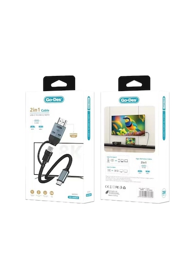Go Des Gd-hm825 8k Görüntü Kalitesi 2in1 Type-c To Hdmı Adaptör 2m Gri