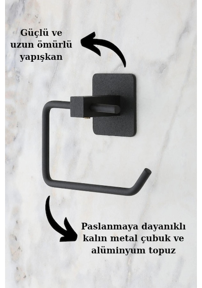 Multistore Kare Yapışkanlı Siyah Açık Tuvalet Kağıtlığı Wc Kağıtlık Tutucu Siyah