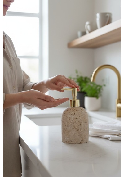 Akayev Mermer Traverten Gold Banyo, Mutfak Sıvı Sabunluk Çok Renkli