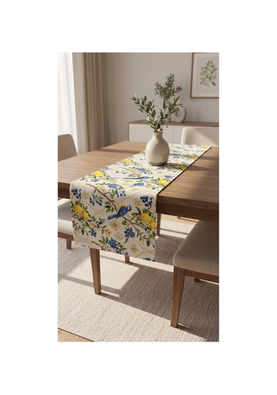 Duck Kumaş Runner 40x150 Cm Mavi Kuş, Limon Ve Üzüm Desenli, Su İtici Leke Tutmaz Dekoratif Masa Şeridi Sarı - 935331704 Sarı Duck Kumaş Runner 40x150 Cm Mavi Kuş, Limon Ve Üzüm Desenli, Su İtici Leke Tutmaz Dekoratif Masa Şeridi Sarı - 935331704 Sarı