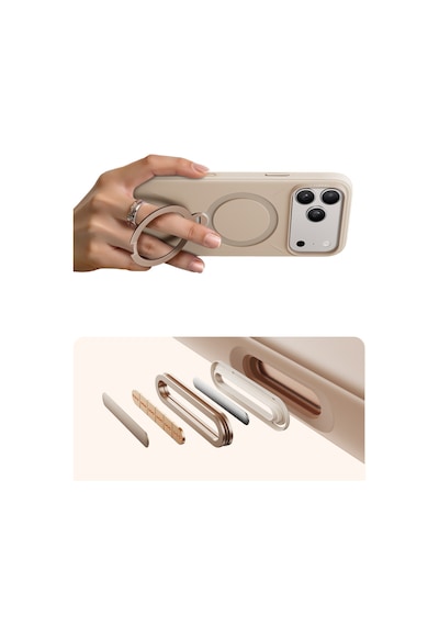 Torras Apple iPhone 17 Pro / 18 Pro Uyumlu O Stand Spin Silicone Serisi Magsafe Kılıf Krem