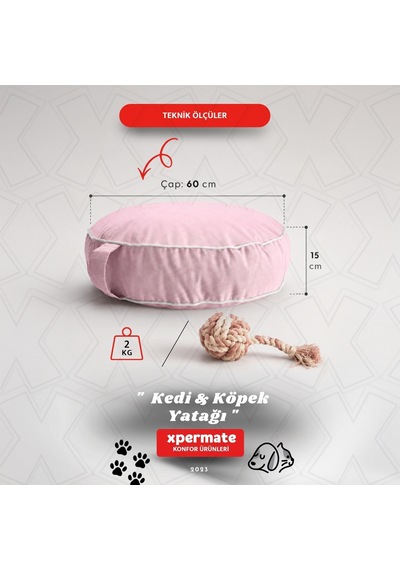 Xpermate Fermuarlı Kedi ve Köpek Minderi Yuvarlak Kedi Minderi Yıkanabilir Kedi Köpek Yatağı Pembe