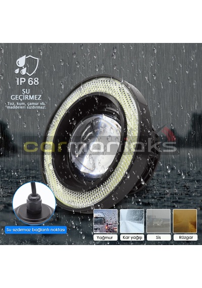 Mercekli Angel Led Halkalı Sis Far Metal Alaşım Gövde Su Geçirmez 89 MM Beyaz