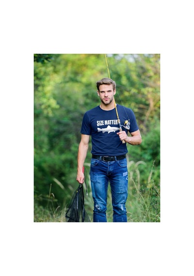 North Whiskers Size Matters Esprili Balık Baskılı %100 Pamuklu Unisex Lacivert Tişört Lacivert - 875040176 Lacivert - 875040176 Lacivert