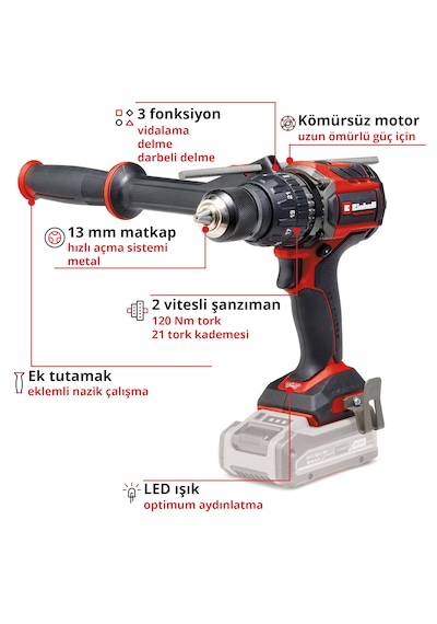 Einhell Profesyonel TP-CD 18/120 Li-i Bl Akülü Darbeli Vidalama + TE-AD 18 Li Dik Açılı Vidalama Seti 4AH Starter Kit 18 Parça S-case Uç Seti + Saklama Çantası Dahil