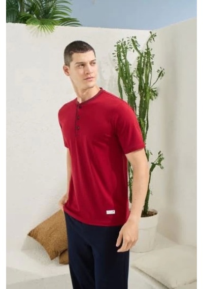 Moon Wear Erkek 2104 Erkek Midi Yaka Pijama Takım Bordo