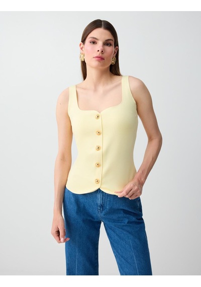 Jimmy Key Jimmy Key Sarı Dar Kesim Düğme Detaylı Örme Yelek 6sw307245200
