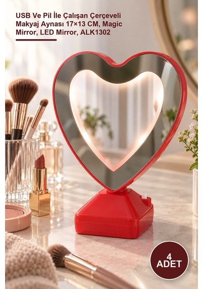 4 Adet Ledli Sihirli Ayna Usb Ve Pil İle Çalışan Çerçeveli Makyaj Aynası 17 13 Cm, Magic Mirror, Led Mirror, Alk1302 Sarı