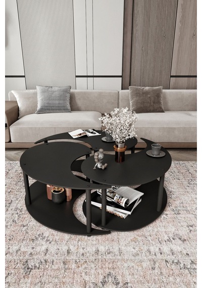 Yin Yang Unıty Serenıty Orta Sehpa 3 Lü Siyah-90 Cm Siyah