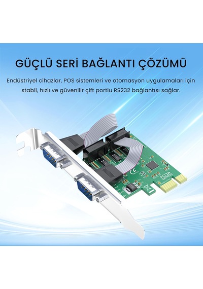 Lexroo Pcı Express To 2 Port 9 Pin Rs-232 Seri Com Db9 Genişletme Kartı Standart
