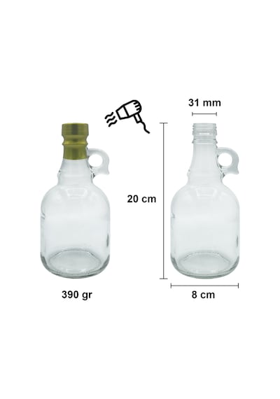 Afracam Galon Şeffaf 500 ML Kilitli Kapaklı ve Kapüşonlu Boş Cam Şişe 5 Adet