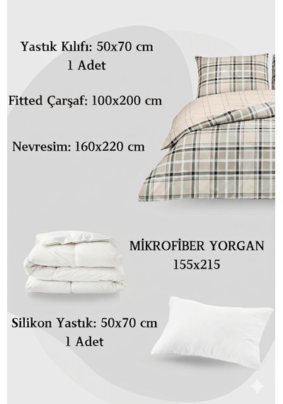 Caleb Gri Ranforce Tek Kişilik Nevresim Takımı + Yorgan + Silikon Yastık