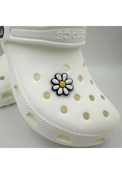 Crocs Terlik Süsü Ve Aksesuarı , Çanta Süsü Jibbitz 3d Renkli Papatya 02 Logo Aksesuar Beyaz-laci-sarı