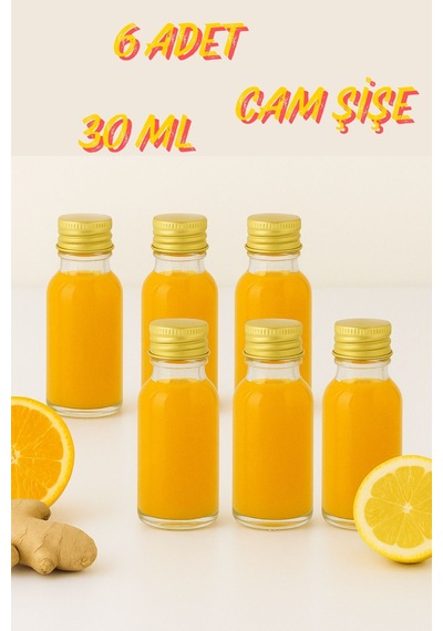 Rotanev 6 Adet Şeffaf Cam Shot Şişesi Sızdırmaz Gold Metal Kapaklı Kolonya Koku Süs Çok Amaçlı Şişe 30ml