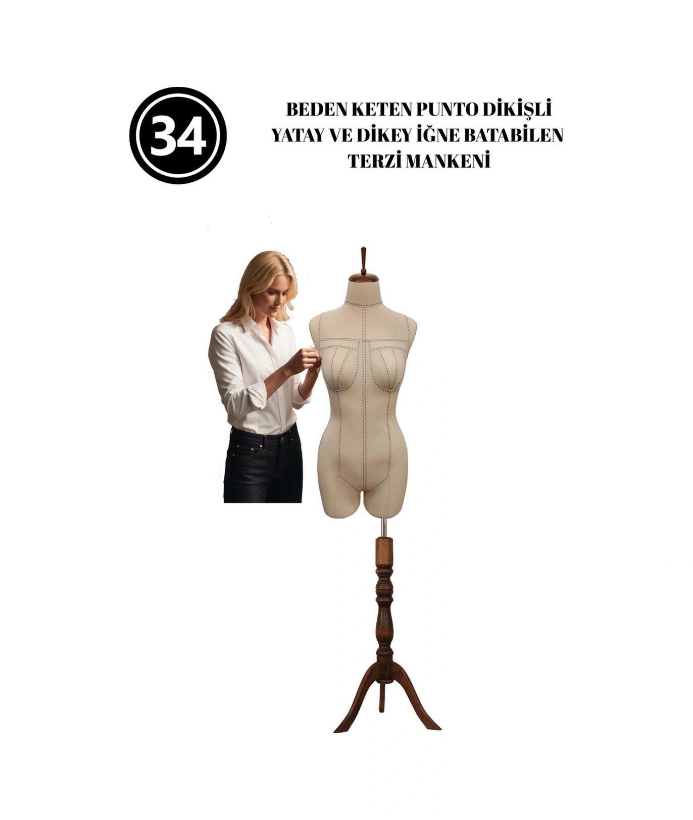 Dikiş Takım Setli - Özel Punto Kumaş - 34 Beden Pantolon Giyebilen İğne Batabilen Terzi Mankeni İst1