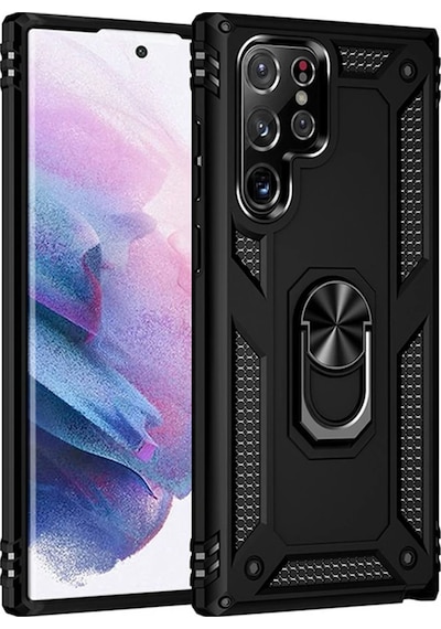 Cosmotex Newface Samsung Galaxy Uyumlu  S21 Ultra Kılıf Sofya Yüzüklü Silikon Kapak - Siyah