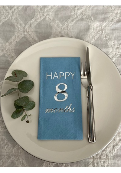 Gümüş Yaldızlı Mavi Happy 8 Yaş Months Garson Katlama Peçete 16 Adet