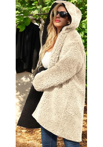 Çift Taraflı Şık Peluş Ceket krem