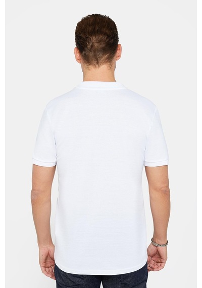 Tudors Erkek Slim Fit Dar Kesim Pamuklu Yumuşak Dokulu Serin Tutan Kumaş Düz Pike Beyaz Polo Yaka Tişört-30764 Beyaz