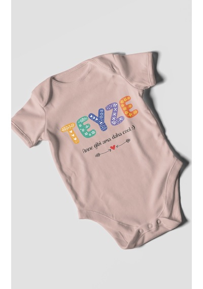 Morivokids Teyze Anne Gibi Ama Daha Cool Kısa Kollu Bebek Body %100 Pamuk Pastel Pembe