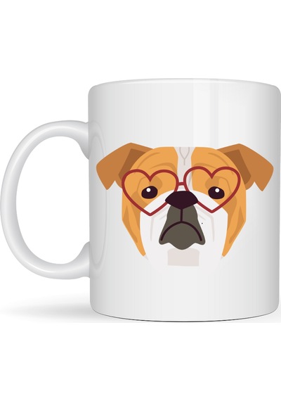 Kalpli Gözlüklü İngiliz Bulldog Tasarımlı Porselen Kupa Model 52 Sevimli Köpek Desenli Kahve & Çay Kupası Diğer