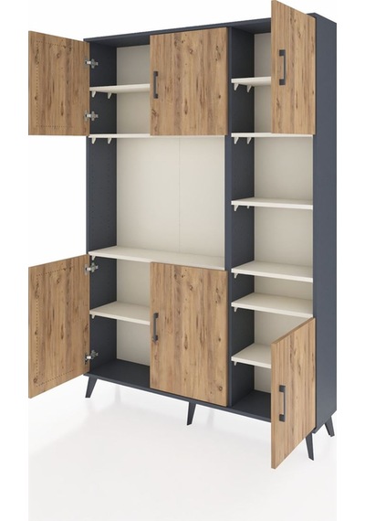 Arges Dolap 10 Raflı 6 Kapaklı 132x30x195 Antrasit-çam/aytaşı Antrasit