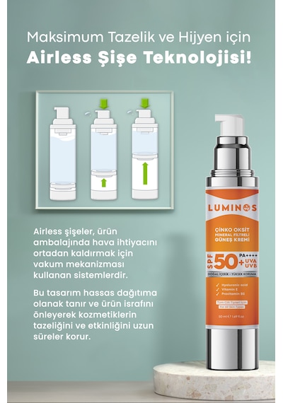 Luminos Çinko Oksit Mineral Filtreli Doğal Güneş Kremi SPF50+ 50 ML