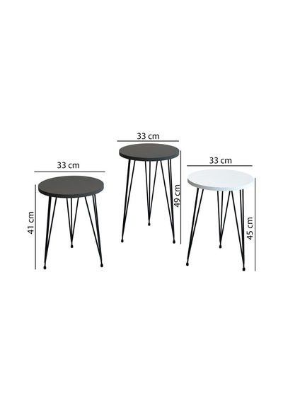 3'lü Zigon Sehpa Yuvarlak Model Zigon Sehpa Metal Tel Ayak Orta Sehpa Beyaz