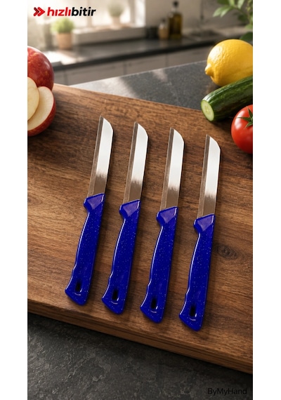 Bymyhand Solingen Paslanmaz Çelik Mavi Tırtıklı Meyve Ve Sebze Bıçağı 4'lü Set Metal