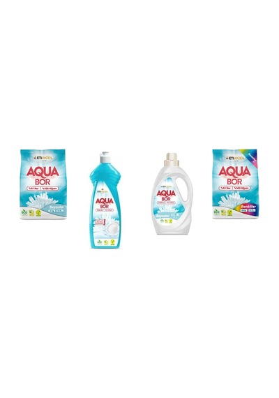 Aquabor Doğal Mineralli 4 Kg Beyaz + Elde Bulaşık + Sıvı Beyaz + 4 Kg Renkliler 4 Lü Set 0.75 LT - 2.5 LT - 12 KG